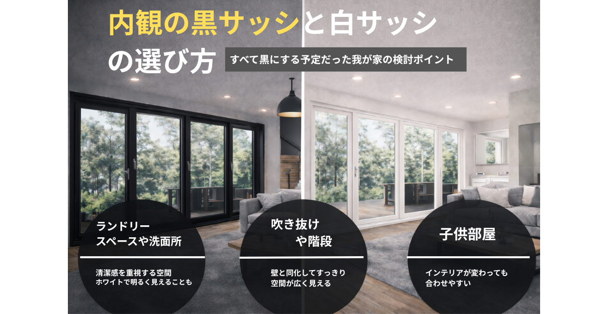 注文住宅の内観ブラックサッシとホワイトサッシを比較した窓のイメージ