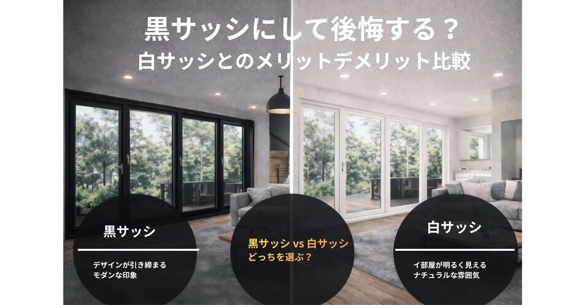 黒サッシと白サッシの窓を比較したリビングのイメージ