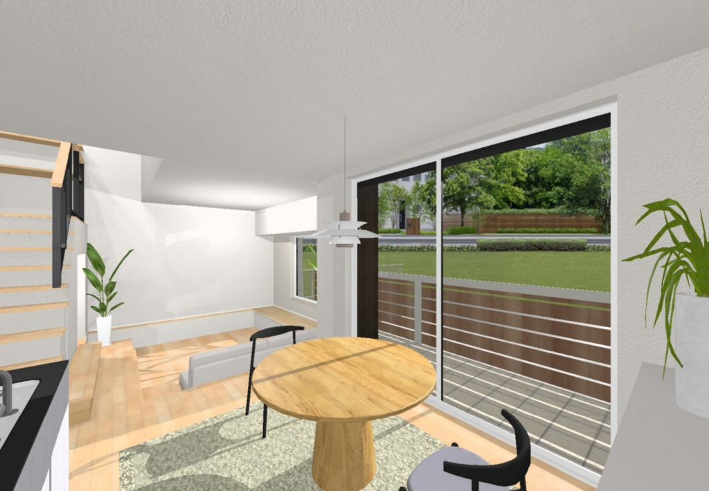 白サッシの大開口窓があるリビングのイメージ